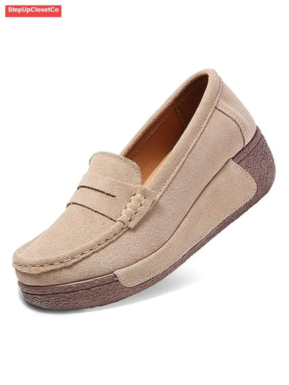 Wedge Loafers Platform Sneakers Slip-On Suede Moc Toe Casual Walking